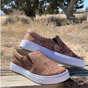 Canvas sneaker, faux alligator look. Never worn!